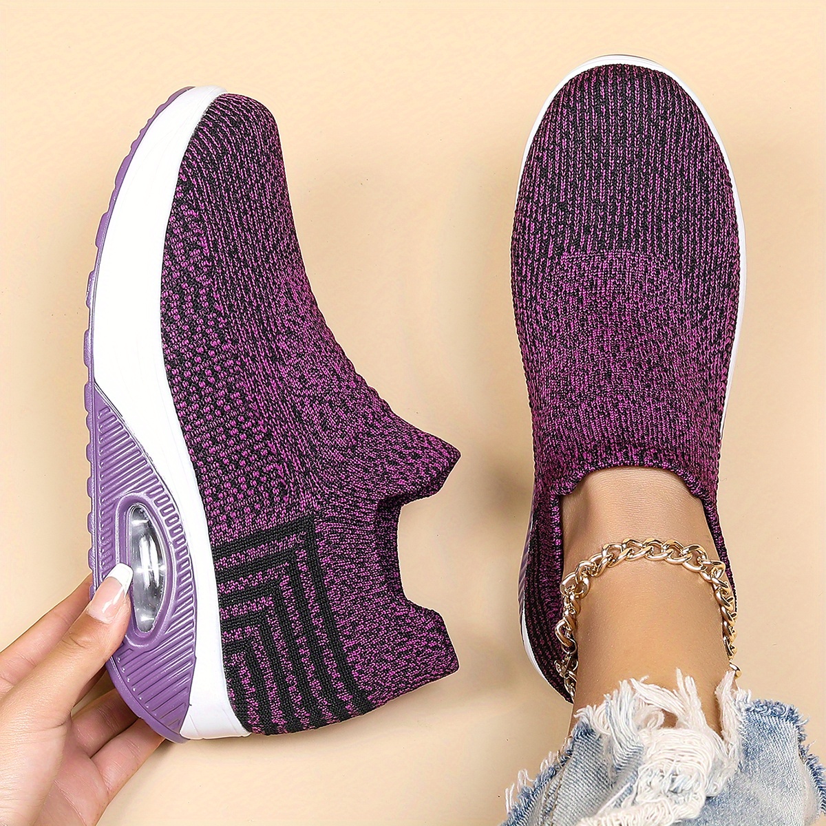 Women's Breathable Knit Sneakers Low Top Slip On Shoes