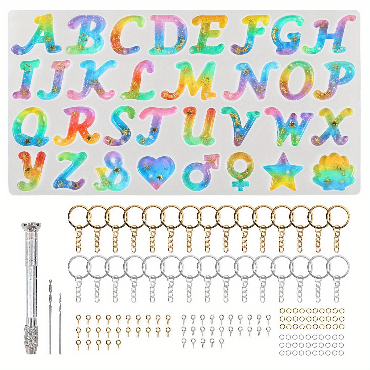 Resin Keychain Kit Thrilez Alphabet Resin Molds Kit with Alphabet Silicone  Mo