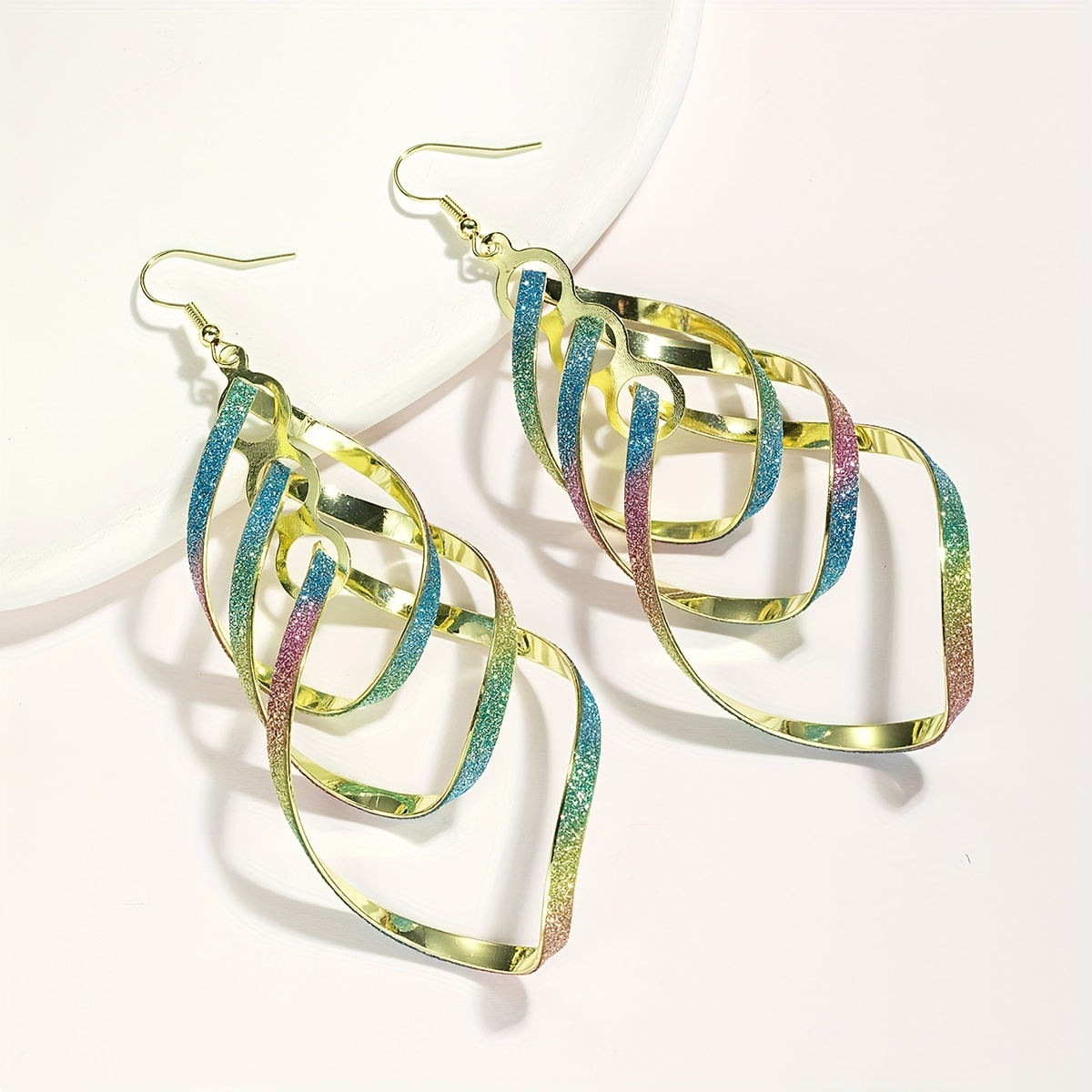 Metal Layered Swirling Geometric Earrings Personality - Temu