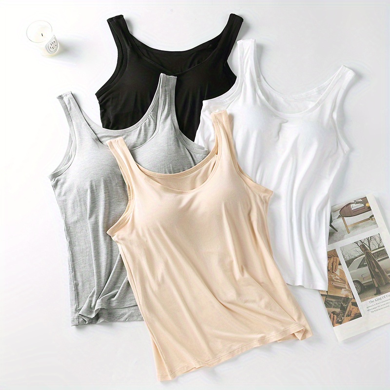 Solid Padded Tank Tops Soft Comfy Stretch Sleeveless Top - Temu