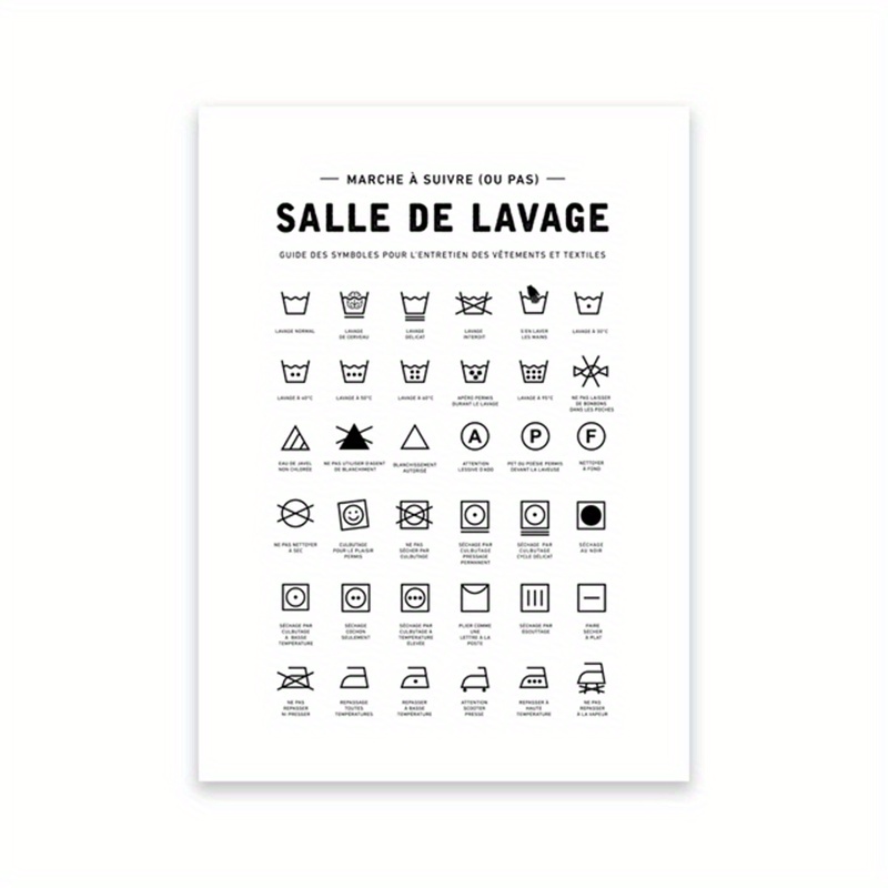 French Laundry Symbol Sign Prints Black and White Affiche