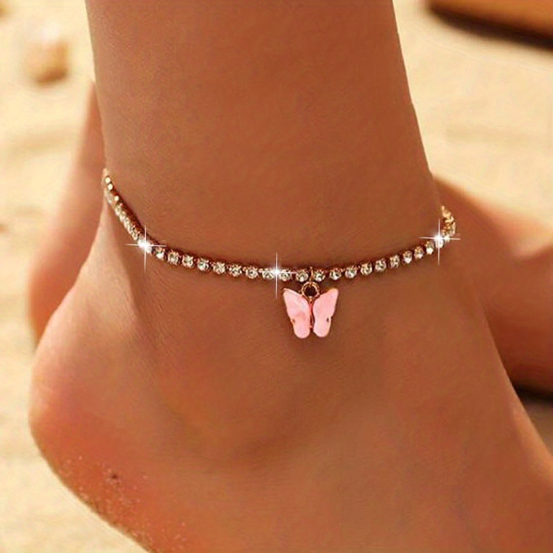 Bracelet De Cheville En Strass Scintillant Pour Femmes Pendentif Papillon G om trique En M tal Chaussures De Plage Bracelets Bijoux Cadeaux De F te