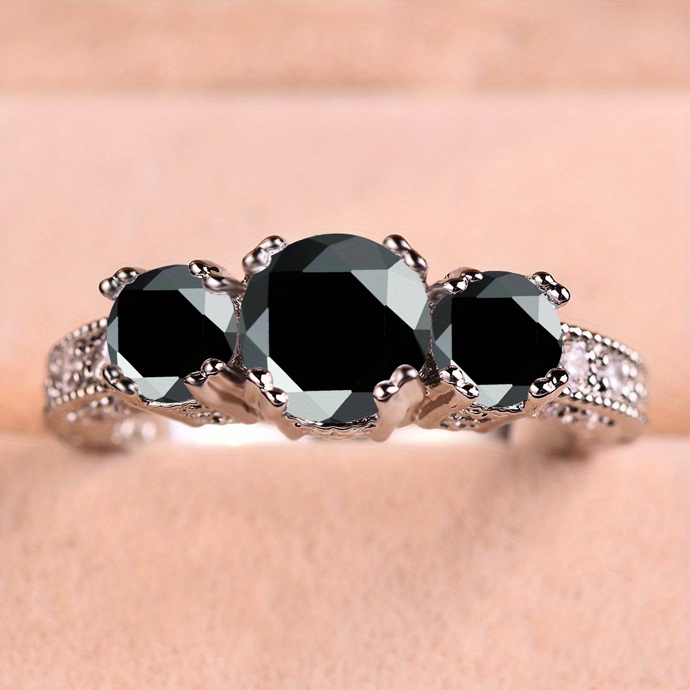 Silvery Three Stone Zirconia Engagement Wedding Band Ring