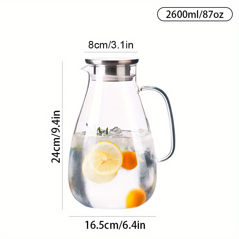 1pc Glass Pitcher 1700ml/57.4oz with Lid, Easy Clean Heat Resistant Glass  Water Carafe with Handle for Hot/Cold Beverages