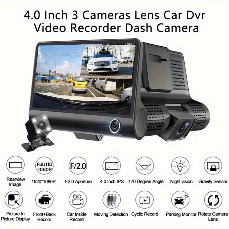 Car Dvr 3 Cameras Dash Cam Car Video Recorder Auto - Temu
