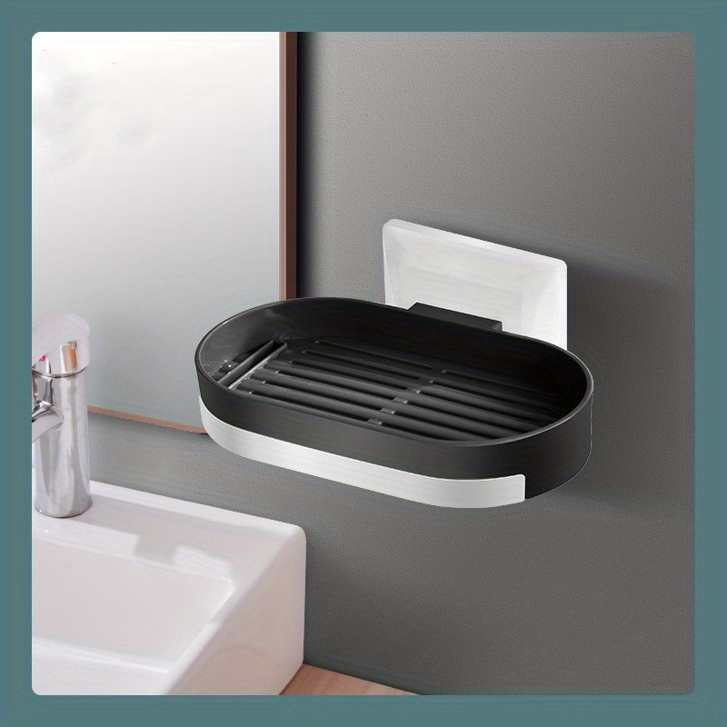 1pc Punch Free Wall Mounted Soap Dish, Black Plastic Soap Holder