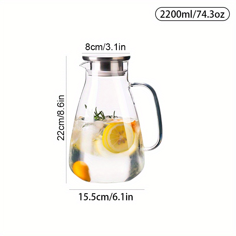 1pc Glass Pitcher 1700ml/57.4oz with Lid, Easy Clean Heat Resistant Glass  Water Carafe with Handle for Hot/Cold Beverages