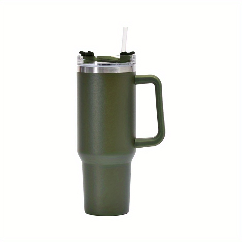 Double Layer Stainless Steel Insulated Cup With Handle And Straw - Perfect  For Outdoor Camping And Travel - Temu