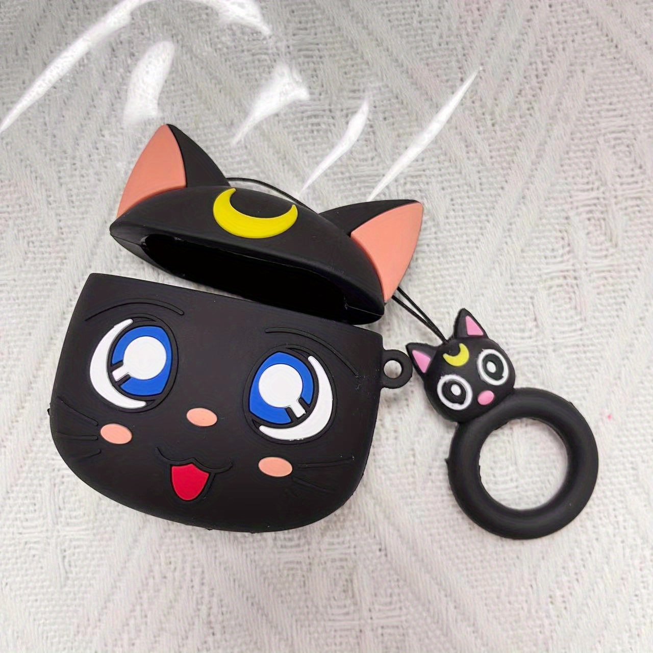 Linda funda para Airpods 2, funda para Airpods 2, diseño de gato y gatito  negro con diseño de dibujos animados Kawaii 3D, protección completa, a