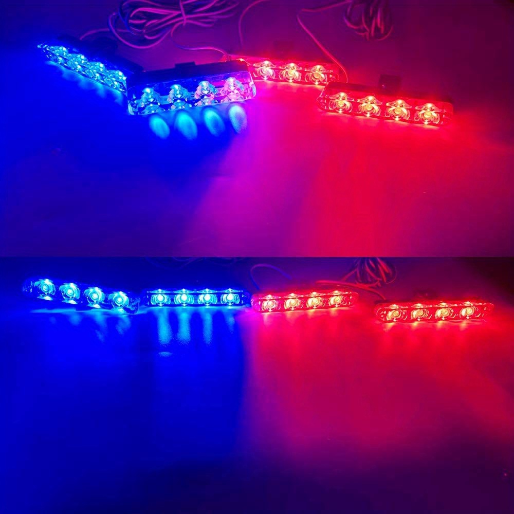yozhiqu LED Rasterleuchte 16 Stk. rote und blaue LED-Blitzlichter für Autos  + Fernbedienung, 12V Polizei-Blinkleuchte, superhell, hohe Leistung,  Mittelgitterclip