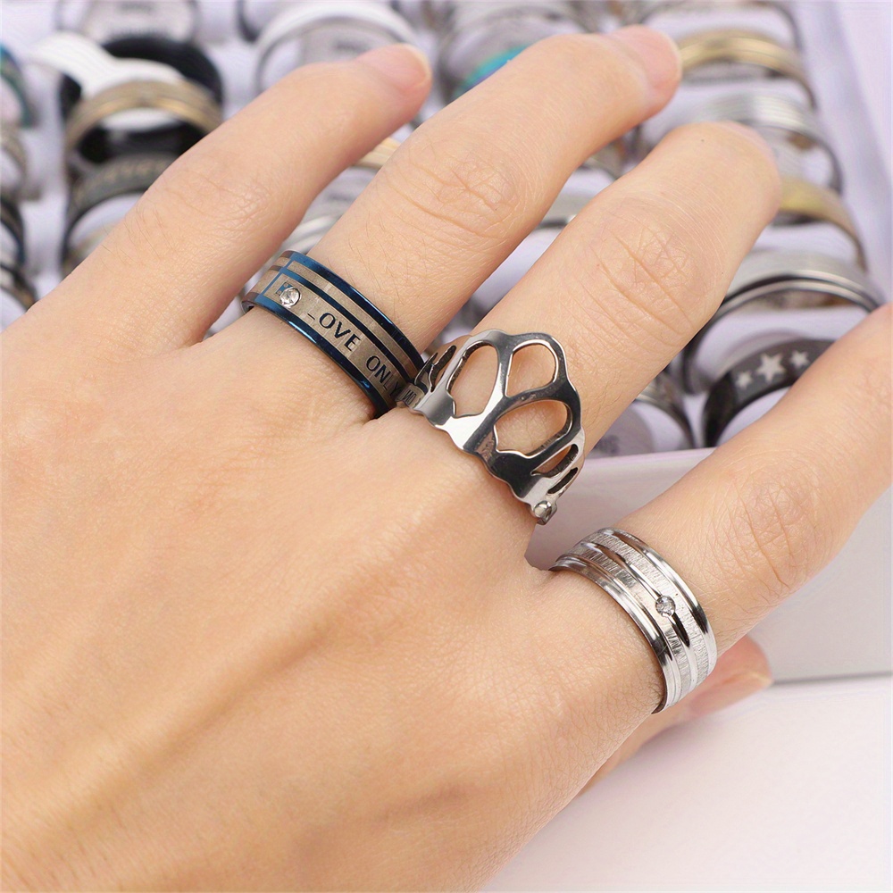 100pcs lot classic   steel rings for women mix style jewelry party gift details 6