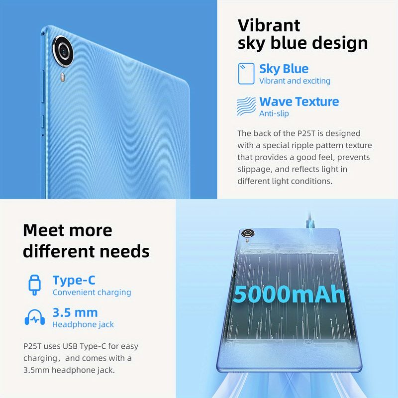 10.1 Inch Kids Education Tablet PC Teclast P25T 4GB RAM 64GB ROM 1TB Expand Android 12 OS Dual Camera 5000mAh Battery Blue Grey Color details 7