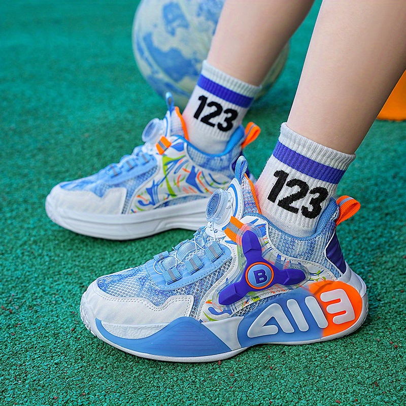Boys Basketball Shoes With Rotating Button Shock Absorption Breathable