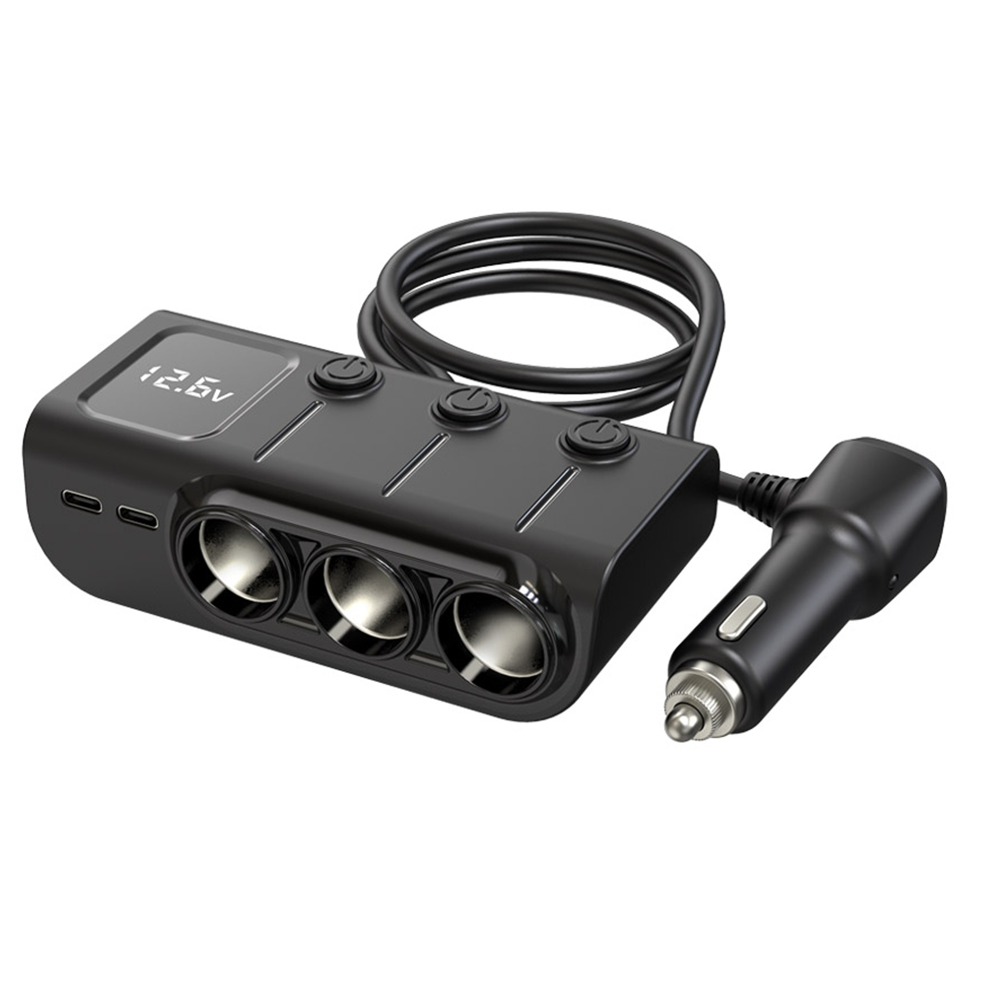Cargador para auto USB C Otium, divide encendedor en 2 enchufes 12/24 V y  80 W, USB doble, puerto tipo C, interruptor separado, lectura LED voltaje