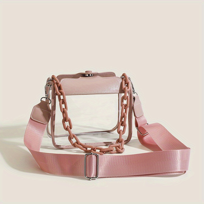 Borwn Mini Leather Box Bags with Acrylic Chain Strap