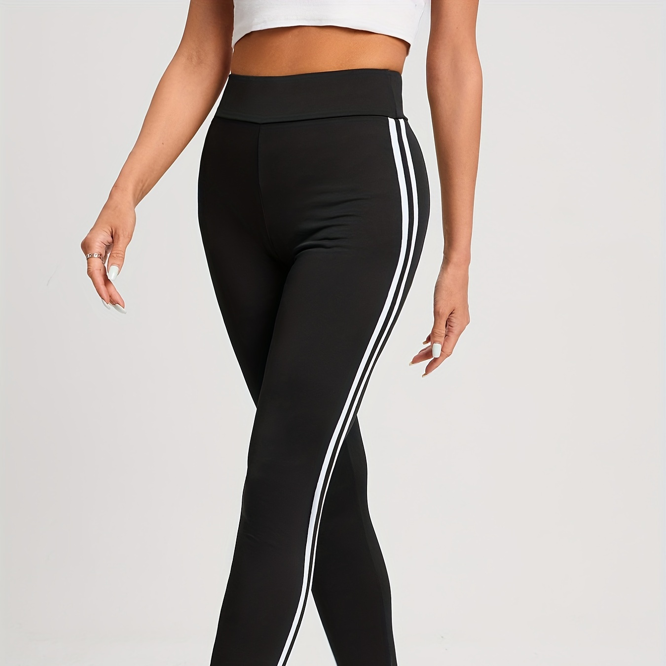 Breathable Leggings Soft Striped Long Tights Casual High Waist
