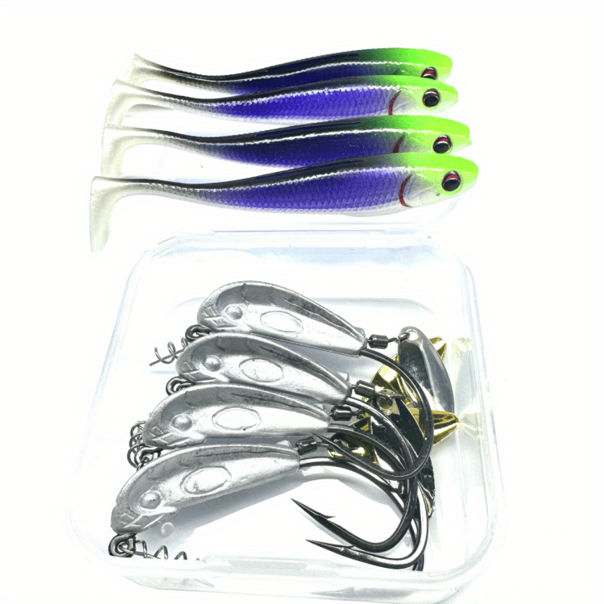 8pcs Weedless Rig, Duck Paw Tail Swimbaits With Hooks And Sequins, 12g  Bionic Soft Lures For Freshwater Saltwater, Fishing Tackle