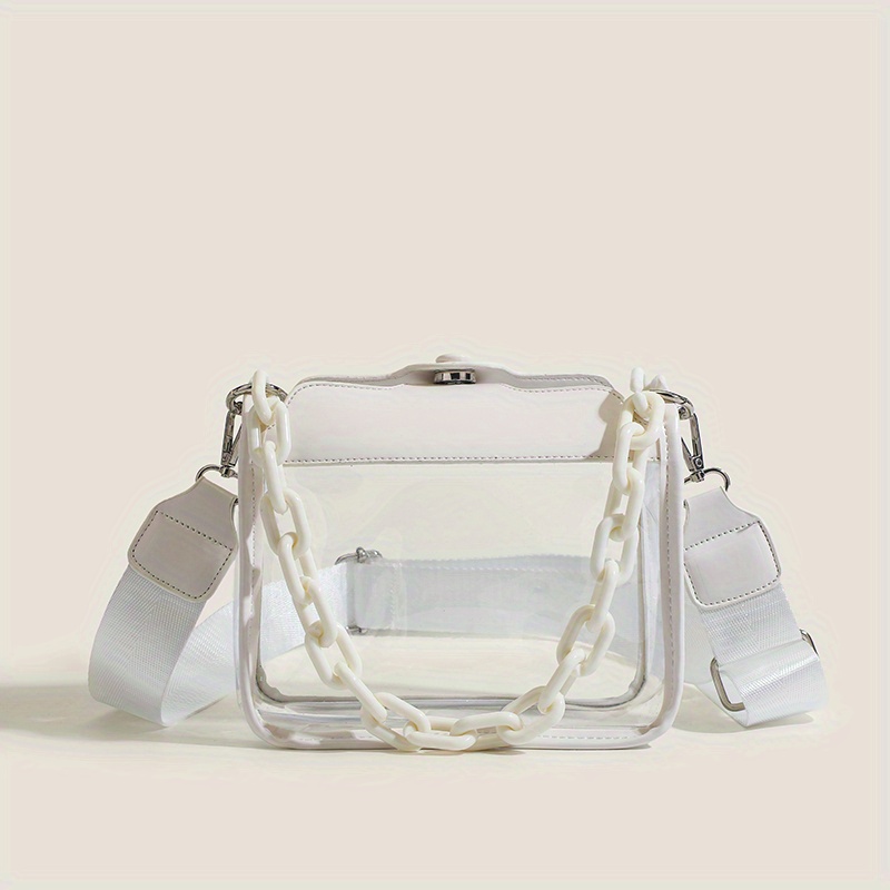 Clear Handbag With Inner Pouch, Trendy Chain Crossbody Bag, Women's Pvc  Jelly Flap Purse - Temu