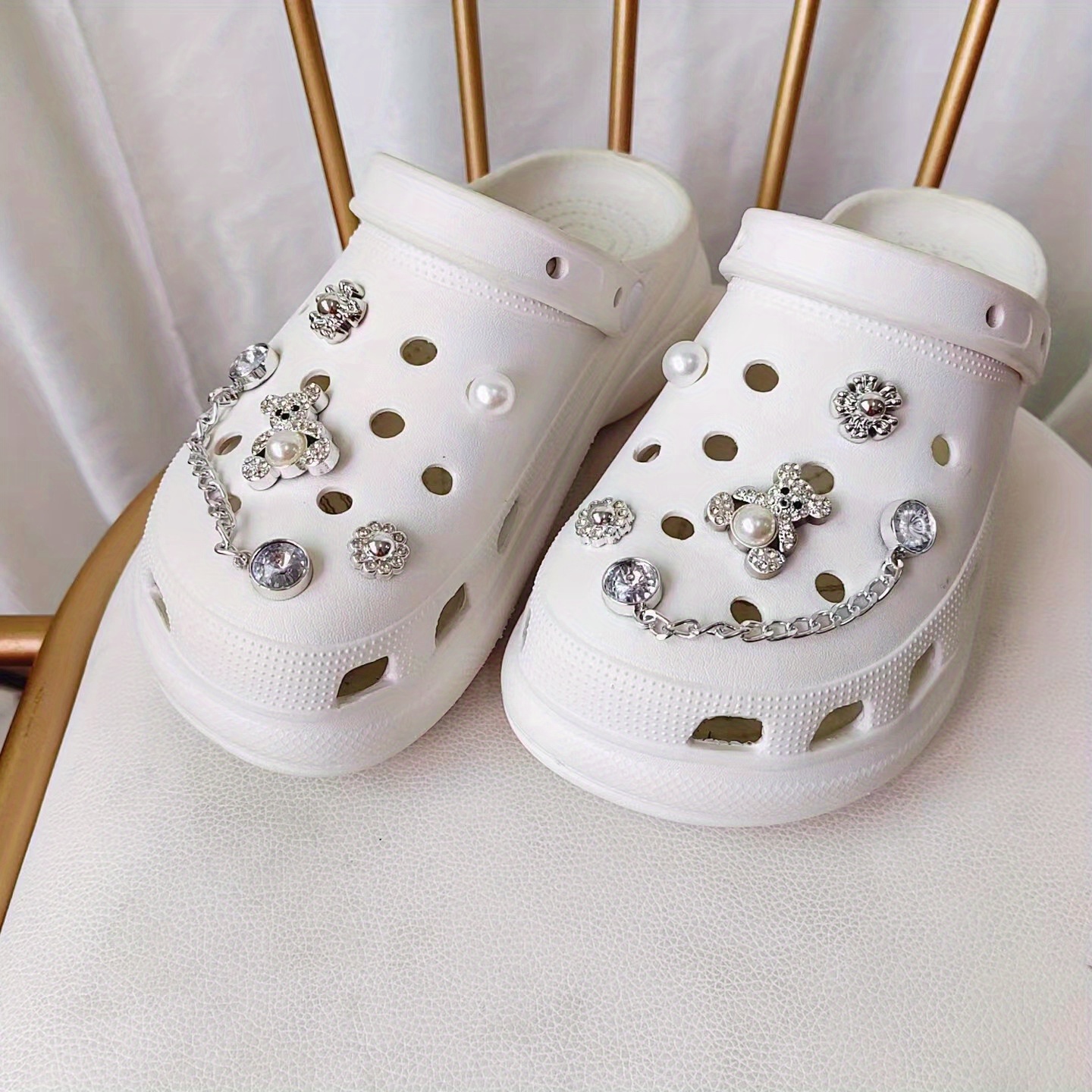 20pcs for Crocs accessories removable electroplated rhinestone bear for  garden shoes beach shoes sandals decorative buckle