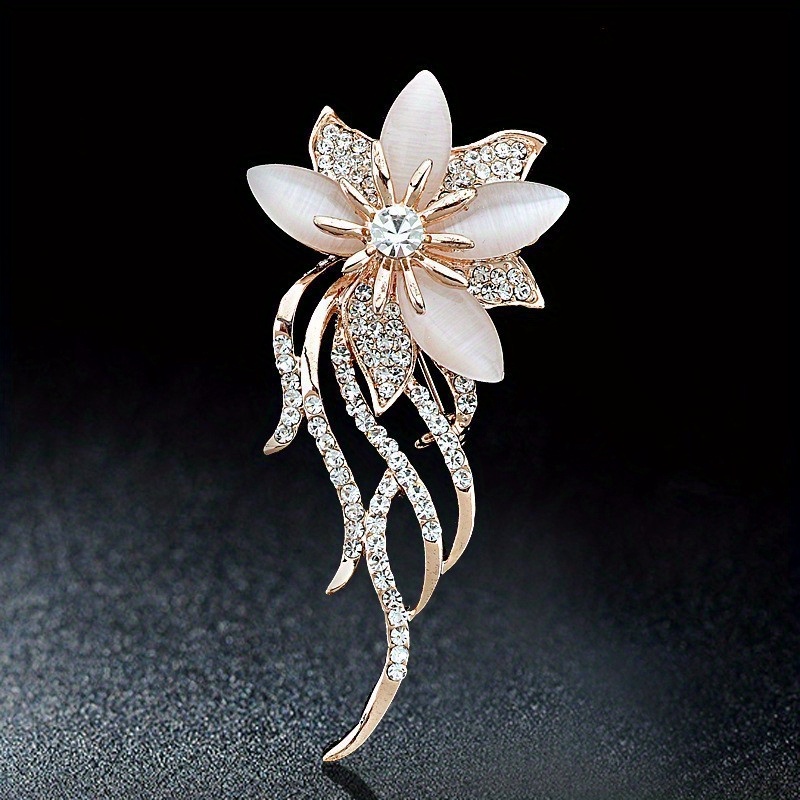 Broche De Ramo De Flores Doradas Con Diamantes De Imitación - Temu