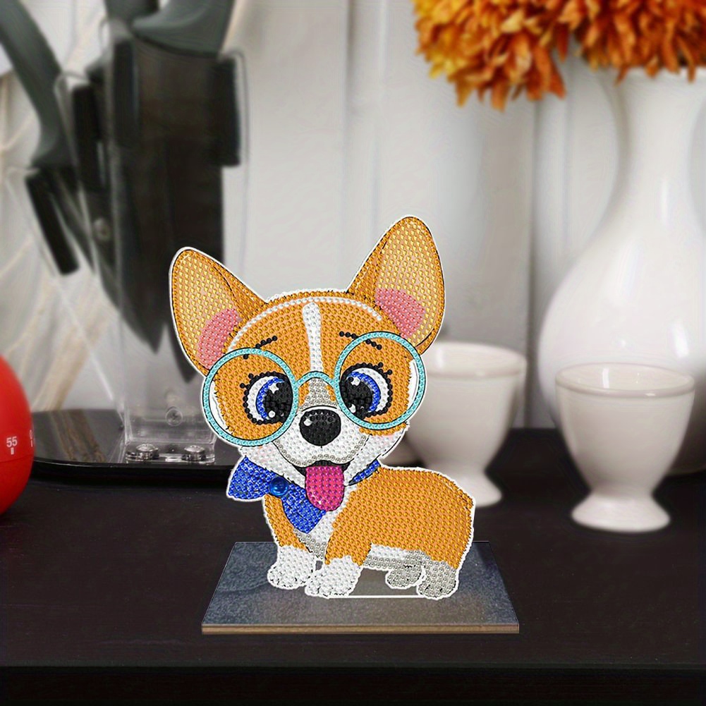 Noche Animal Art Dog Diamond Painting Kits,Happy Corgi 5D Round Diamond  Digital Painting Beginners Crystal Paste Process,Suitable for Room Decor