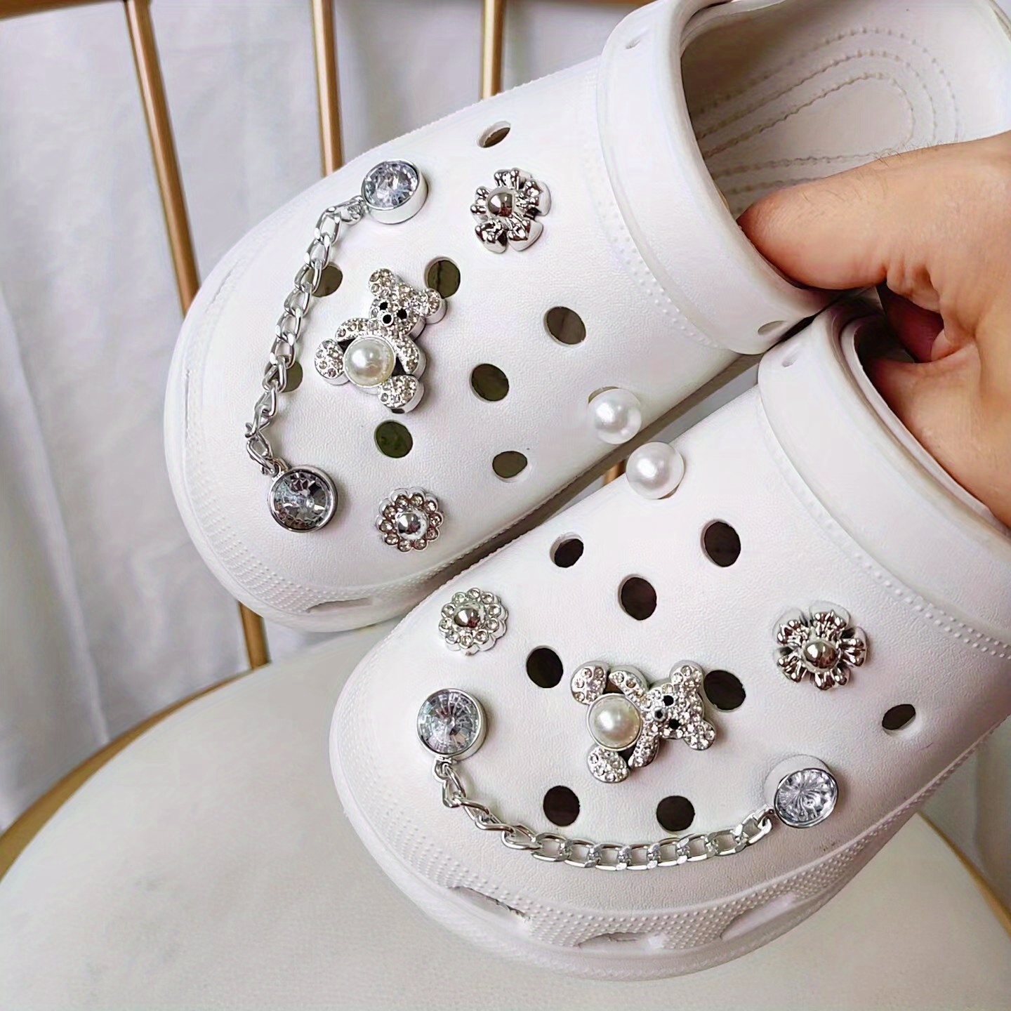Women's Hole Shoes Decoration Accessories Silver Bear Heart - Temu