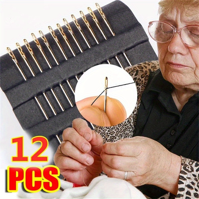  12 Pcs/Set Self Threading for Hand Sewing Easy Thread Side  Threading Hand Embroidery 12x Side Threading Metal Sewing for Hand Sewing  Embroidery Craft