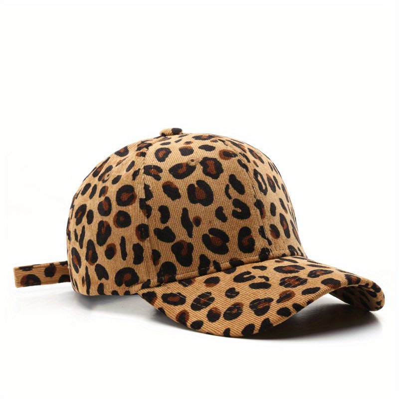 TEMU Gorra De Béisbol De Pana Con Estampado De Leopardo, Gorra De Sol Ajustable Con Protector Solar De Visera Curvada A La Moda, Gorras Y Sombreros