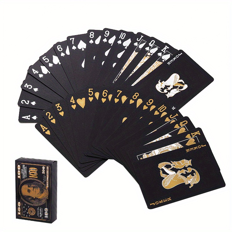 Cool Black Playing Cards, Waterproof Black-Gold Foil Poker Cards with Gift  Box, Great for Magic,Water Card Games and Party