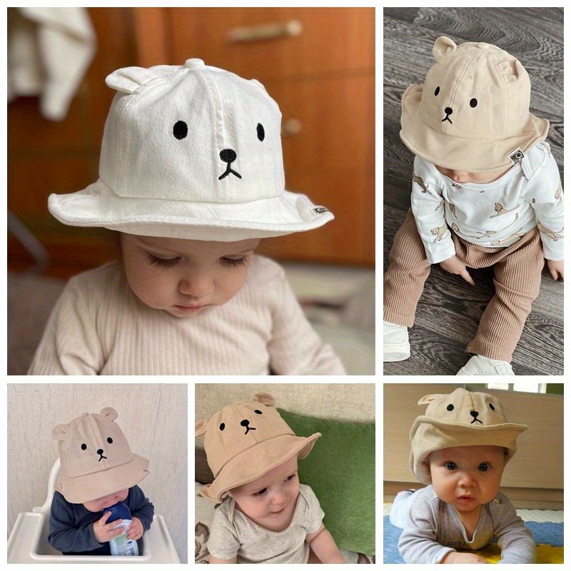 1pc Baby Boy's/Girl's Cute Fishing Hat With Bear & Cloud Print, Windproof  And Sunproof For 6 Months - 2 Years Old (44-48cm), Suitable For Daily Wear  In Spring And Autumn