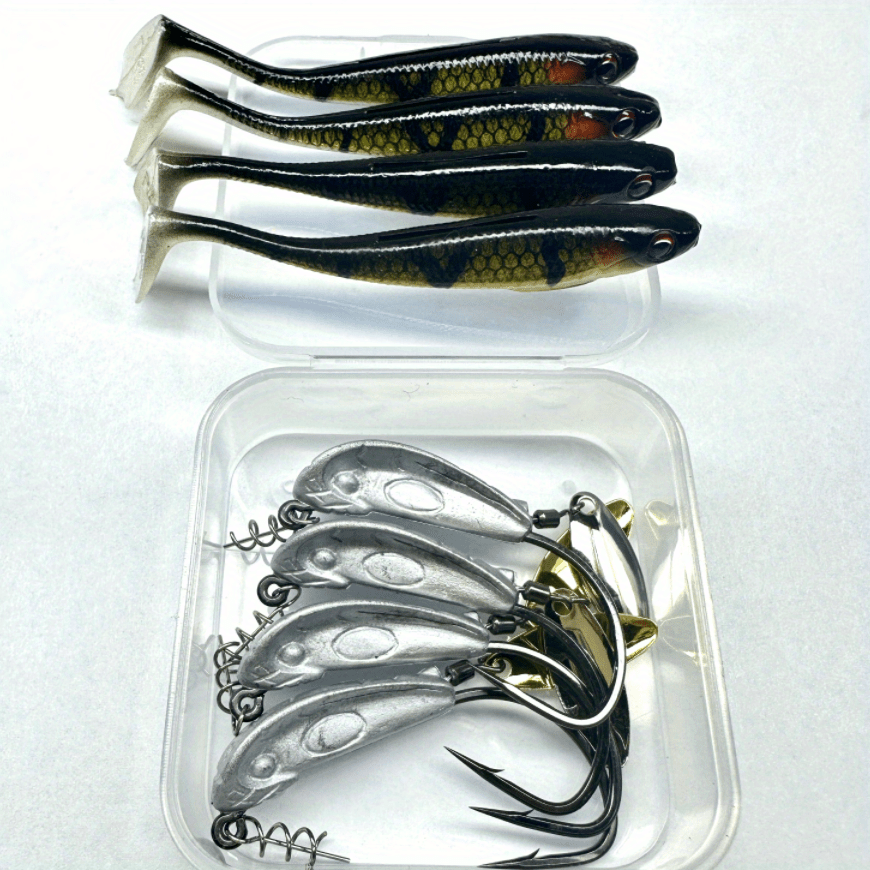 8pcs Weedless Rig, Duck Paw Tail Swimbaits With Hooks And Sequins, 12g  Bionic Soft Lures For Freshwater Saltwater, Fishing Tackle
