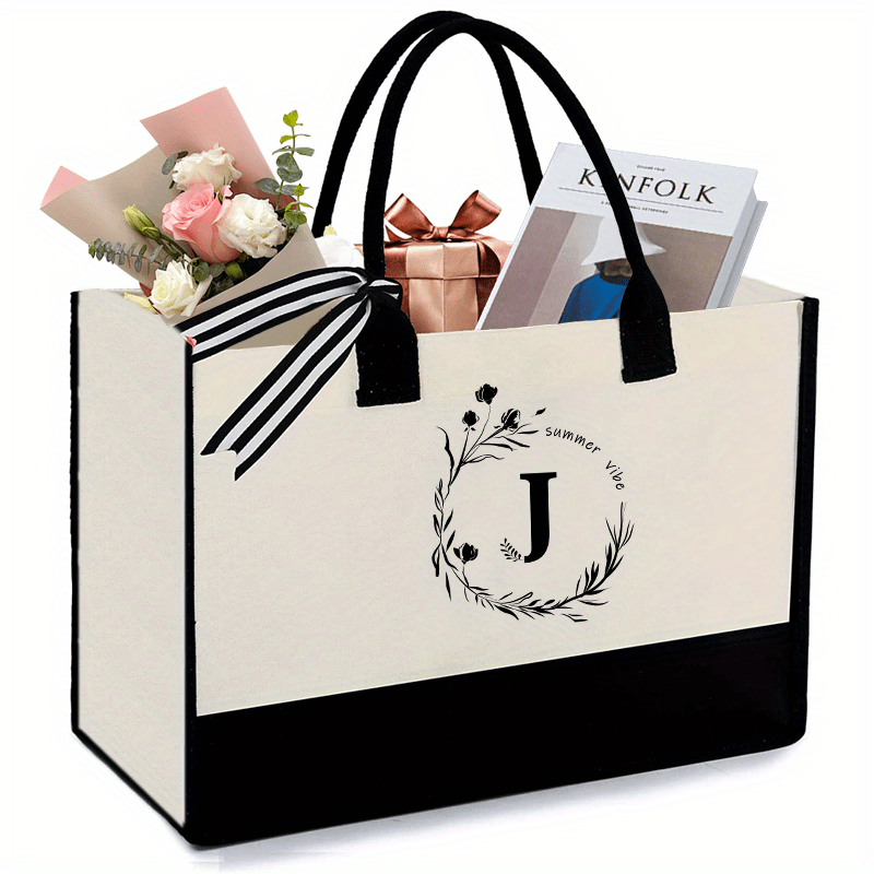 Initial Canvas Tote Bag With Zipper Pocket 13oz Embroidery Monogrammed ...
