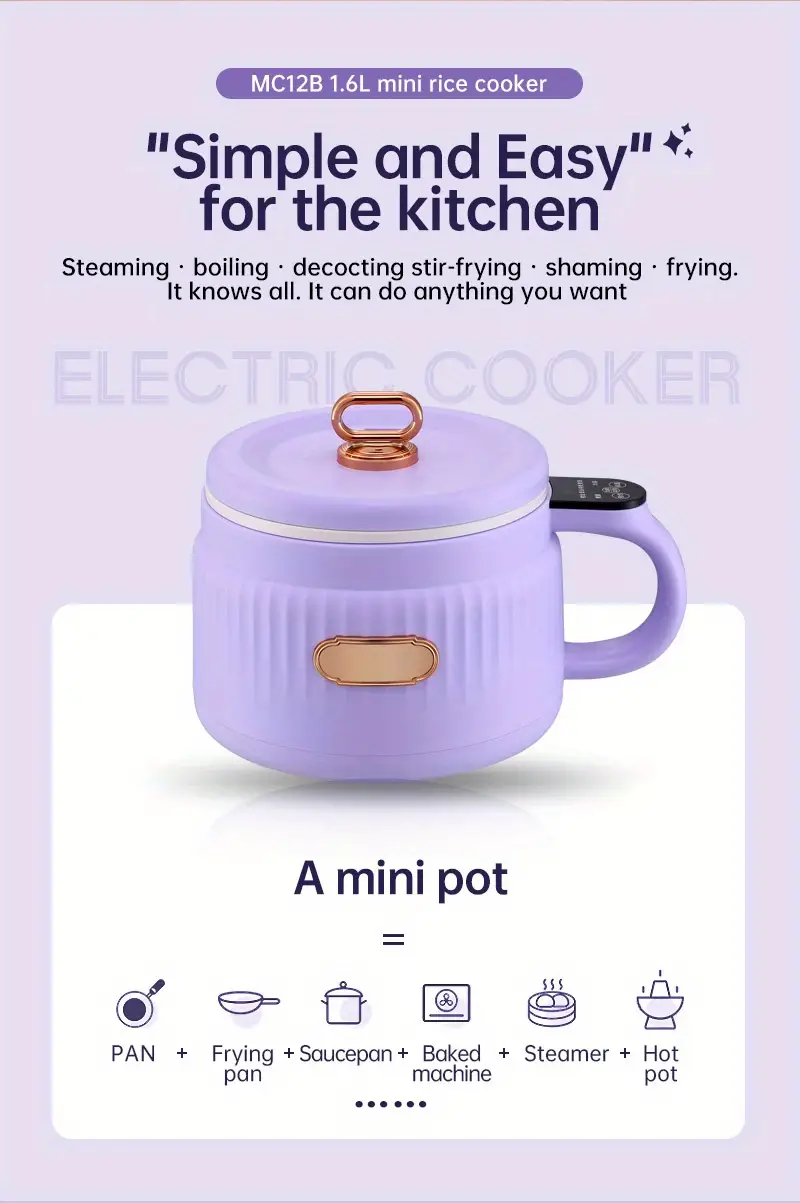 multifunctional mini rice cooker electric hot pot 1 6l smart electric stew pot non stick pan 1 serving cooking pot double layer anti scalding details 3