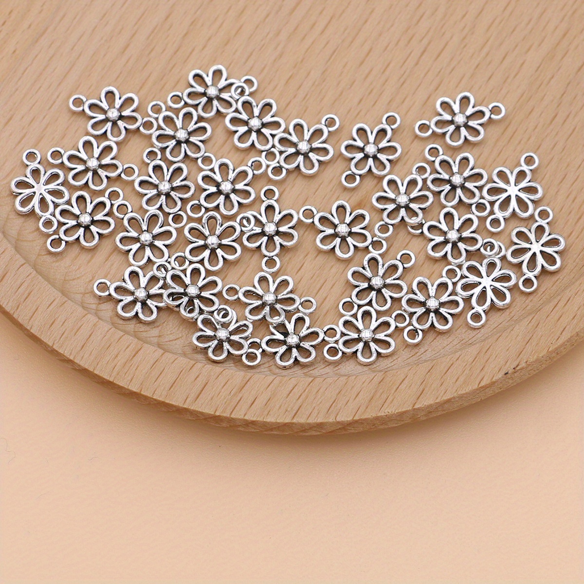 10pcs/pack Antique Silver Plated Flower Charms Pendants for Jewelry Making Bracelet DIY Accessories Craft,Temu