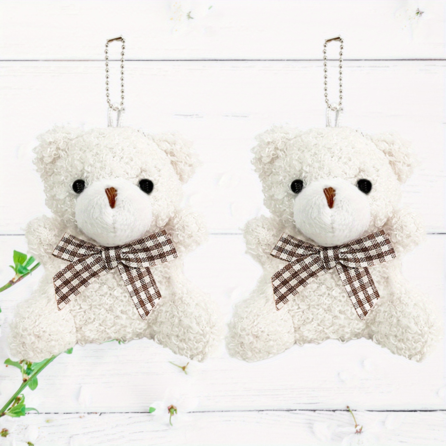KESYOO 3 Pcs Mini Joint Teddy Bear Keychains Stuffed Animal Plush Toys  Animals Keychain Doll Bag Charm for Wedding Party Favors Decoration White  Brown