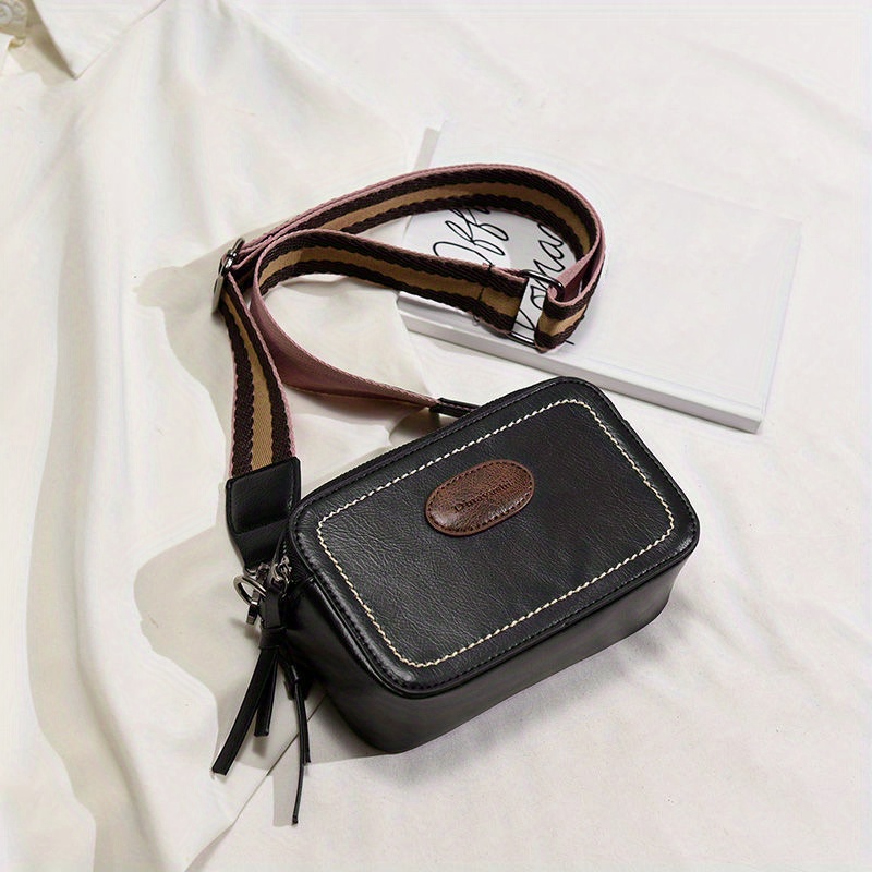 Vintage Square Crossbody Bag, Mini Wide Strap Shoulder Bag, Double