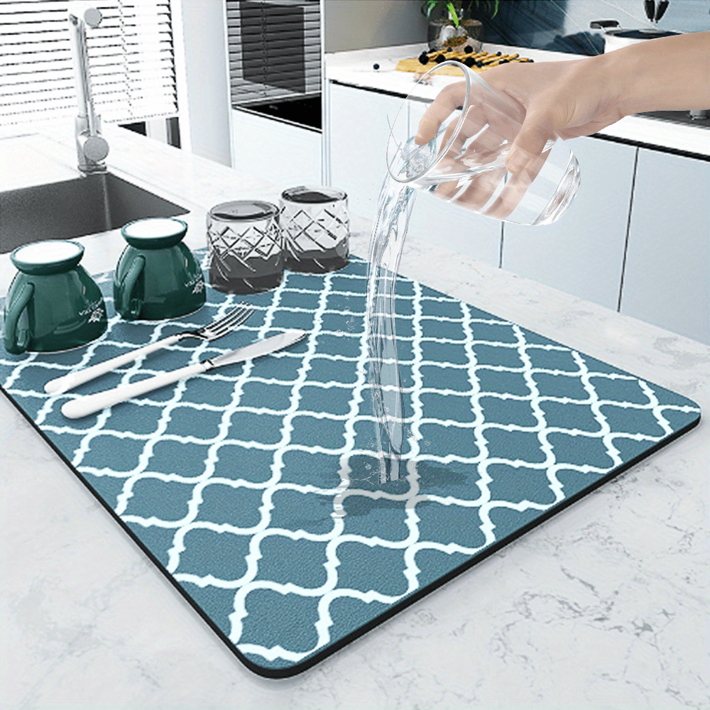 Color&Geometry Coffee Mat, Dish Drying Mats for Kitchen Counter Quick Dry,  Strong Absorbent Water Dish Mat Drying Kitchen Mat, Dish Drying Rack Mat  Non Slip, Blue Coffee Bar Mat, 17X27.5 Large 