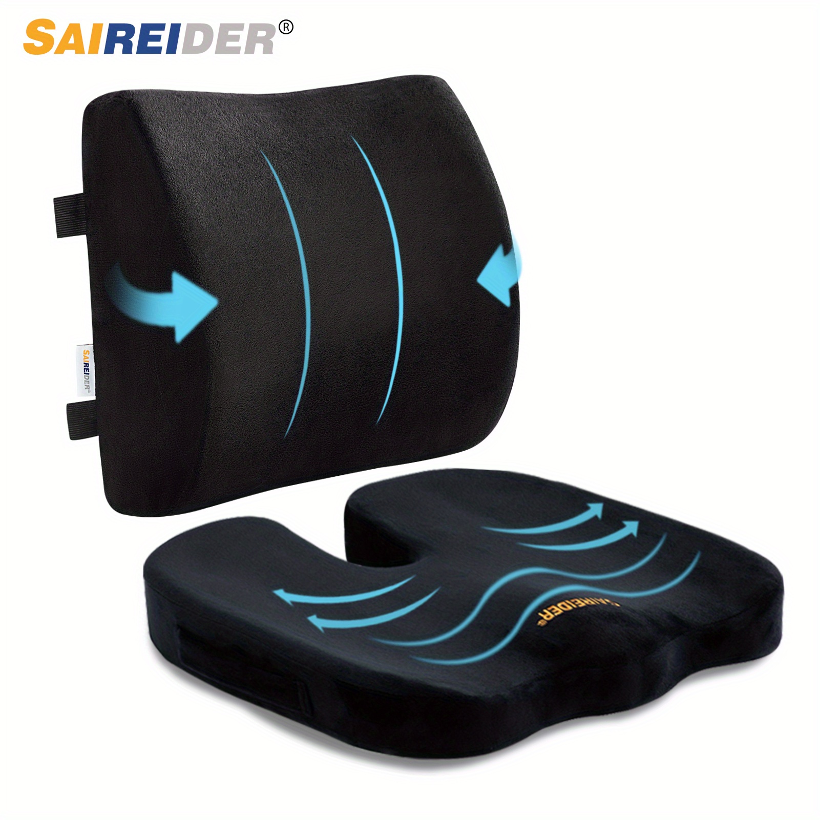 Relieve Back Pain Instantly - Memory Foam Seat Cushion & Lumbar Support  Pillow For Office Chair & Car Seat - Temu