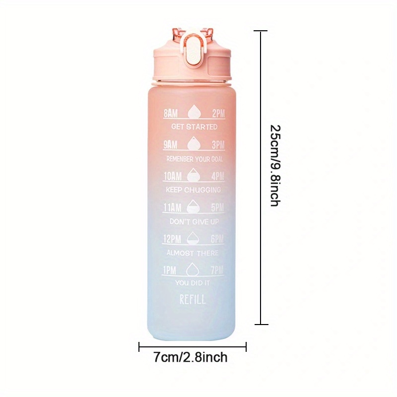 Gradient Water Bottle With Time Marker And Straw - Large Capacity