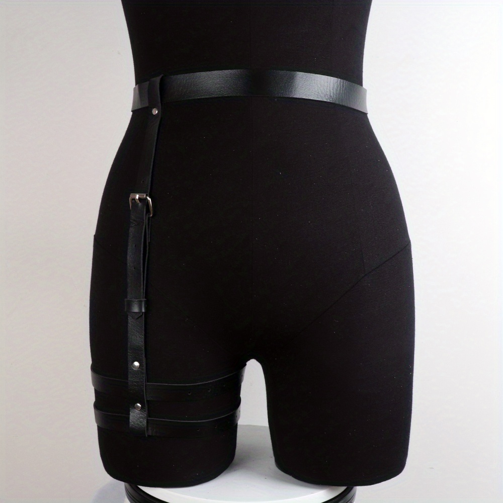 Adjustable Harness Belt Black PU Leather Waistband Women Corset Belt Gothic  Rivet Body Harness For Night Club