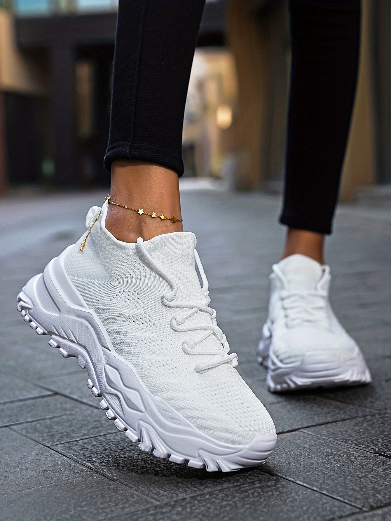 White Flying Woven Platform Running Shoes Lace up Thick Temu
