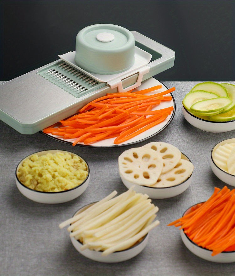 Cortador de verduras multifunción, 1 contenedor, 6 cuchillas y manivela,  cortador de verduras y cortador de verduras Julienne, cortador de frutas y
