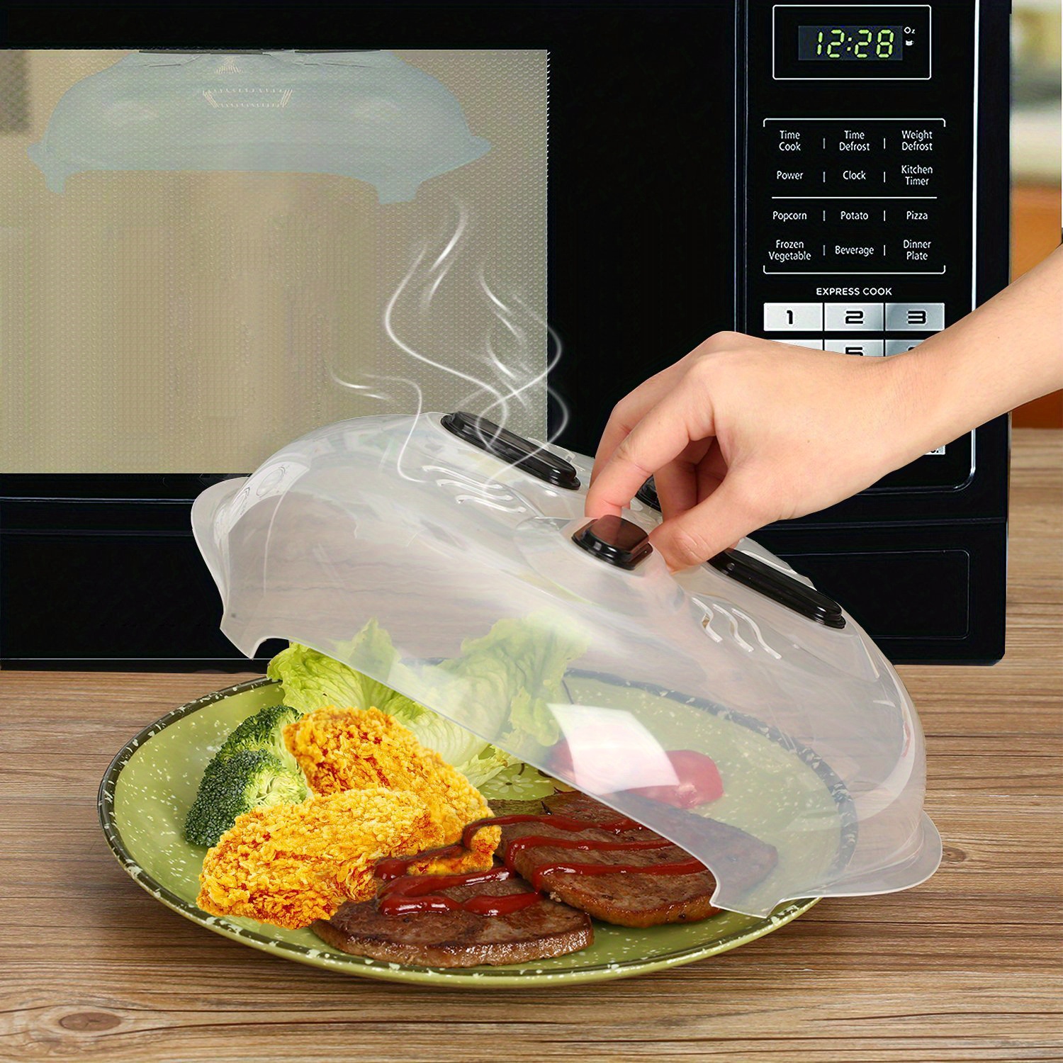 1pc Magnetic Microwave Cover, Anti-Splatter Guard With Steam Vents For  Clean & Organized Cooking, Microwave Cover, Plate Cover, 12*11*3.25in,  Kitchen Gadget For Oven & Food Protection