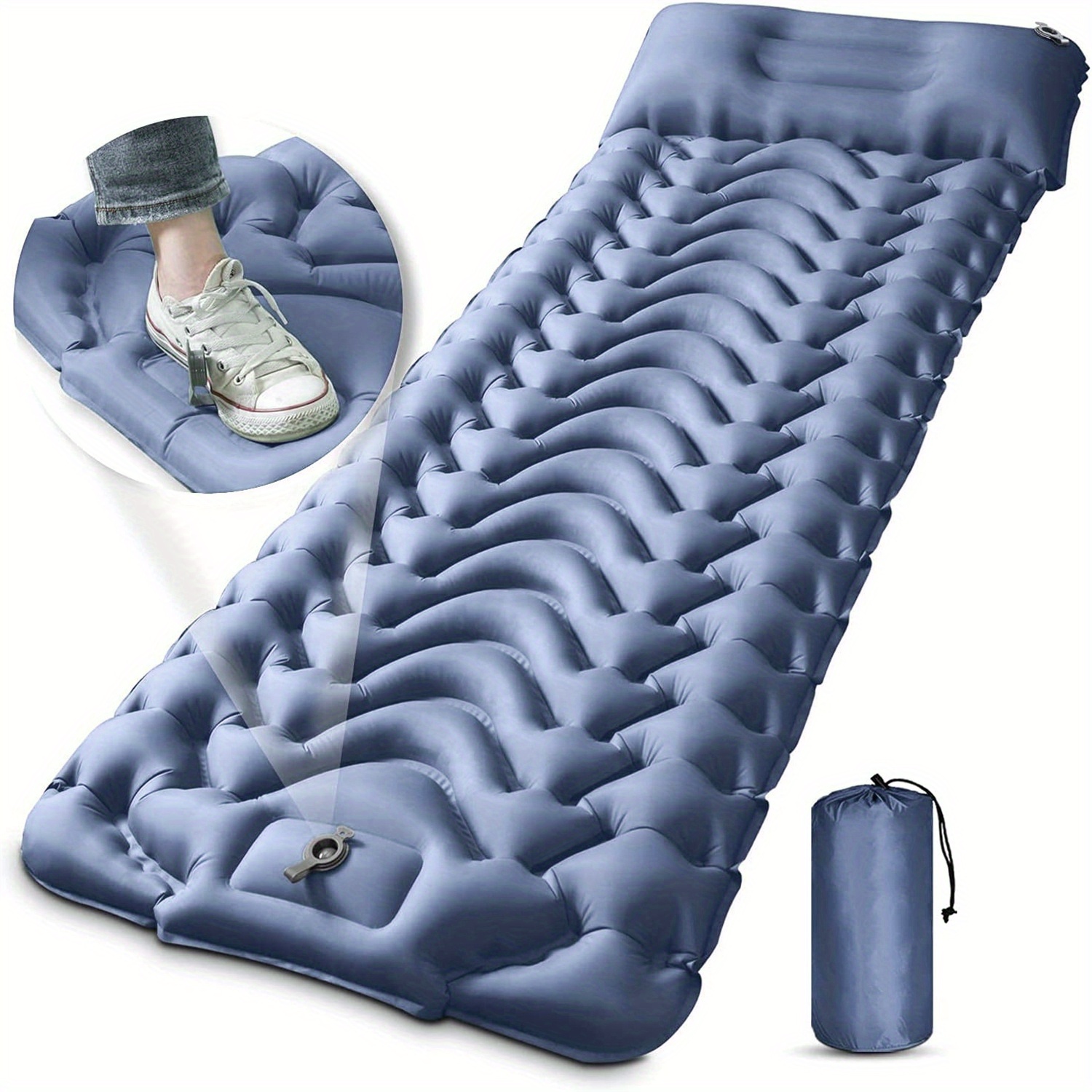 Colchoneta de dormir para camping, 4.7 pulgadas de grosor extra, colchoneta  inflable compacta con bomba integrada, alfombrilla de dormir súper cómoda