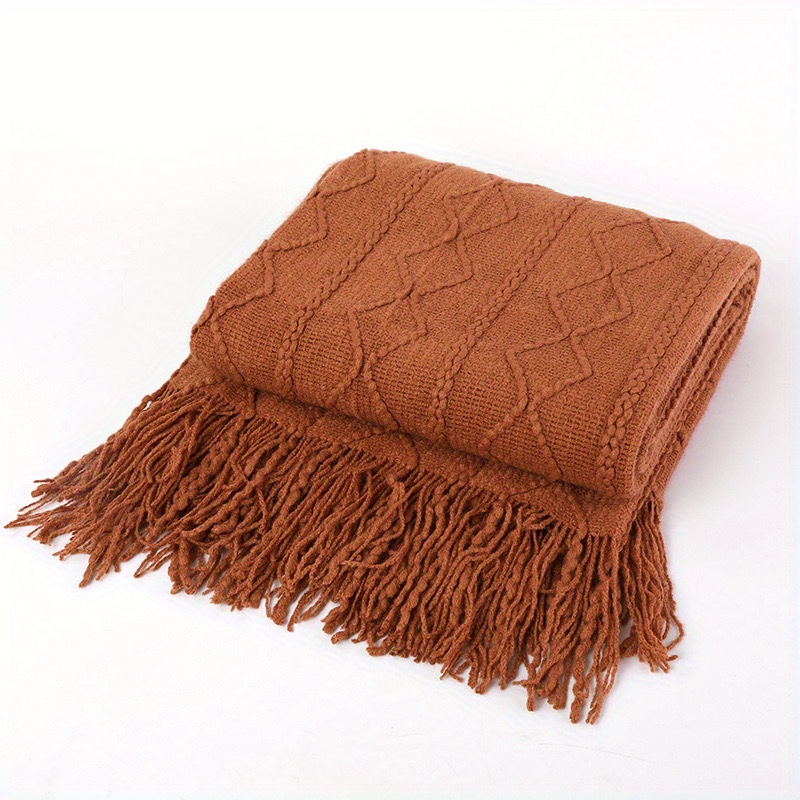 Soft Acrylic Throw Blanket With Fringe Boho Decorative Blanket For Couch Bed Sofa Cozy Nap Blanket 50x60 Inches