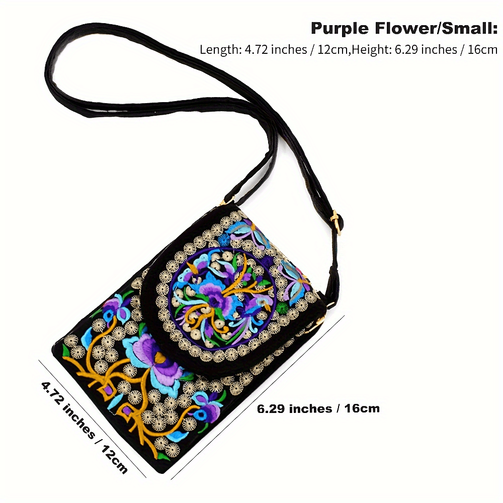 Boho Ethnic Embroidery Bag - Floral Purple