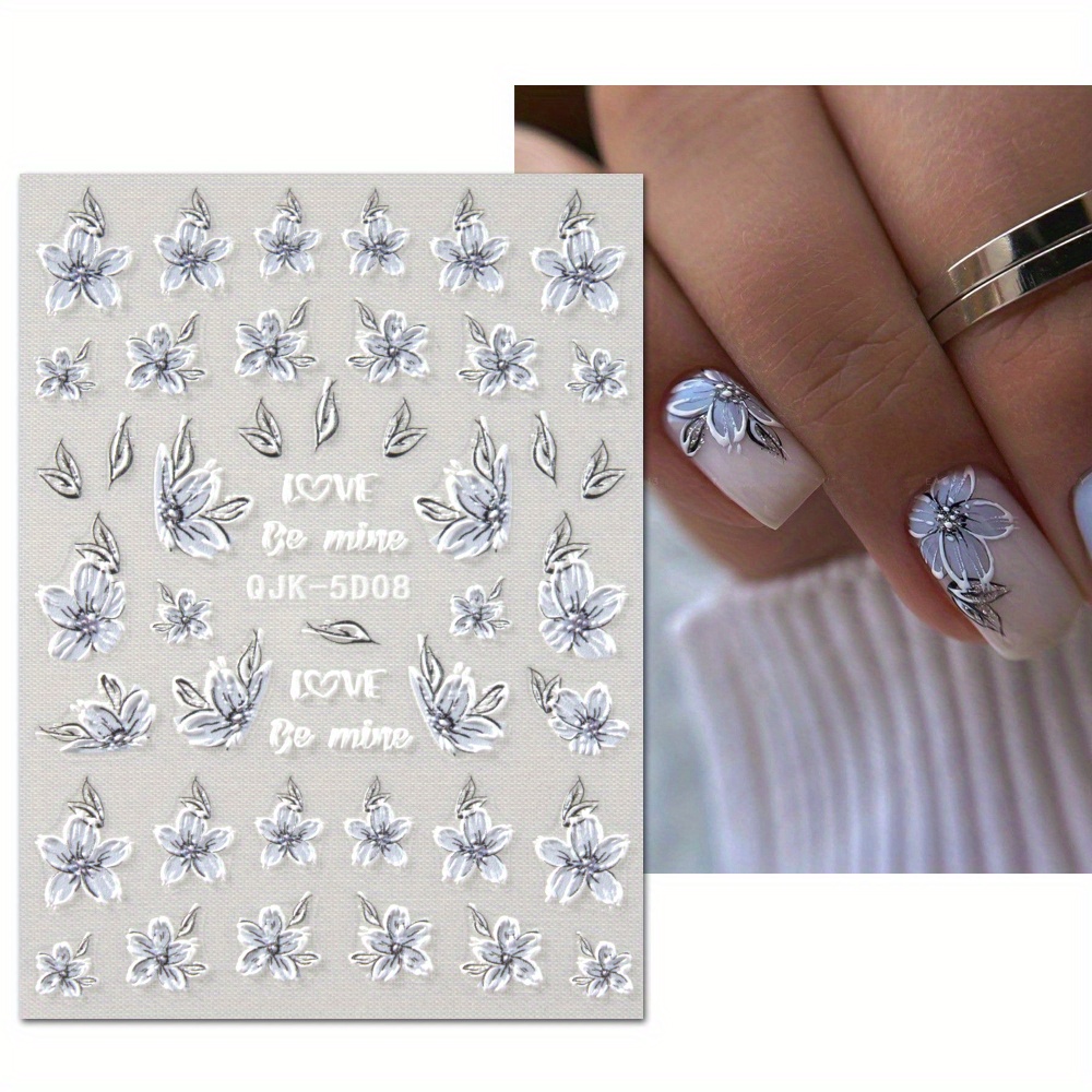 Summer Nail Decals Blue White Flowers Dandelion Camellia Temu