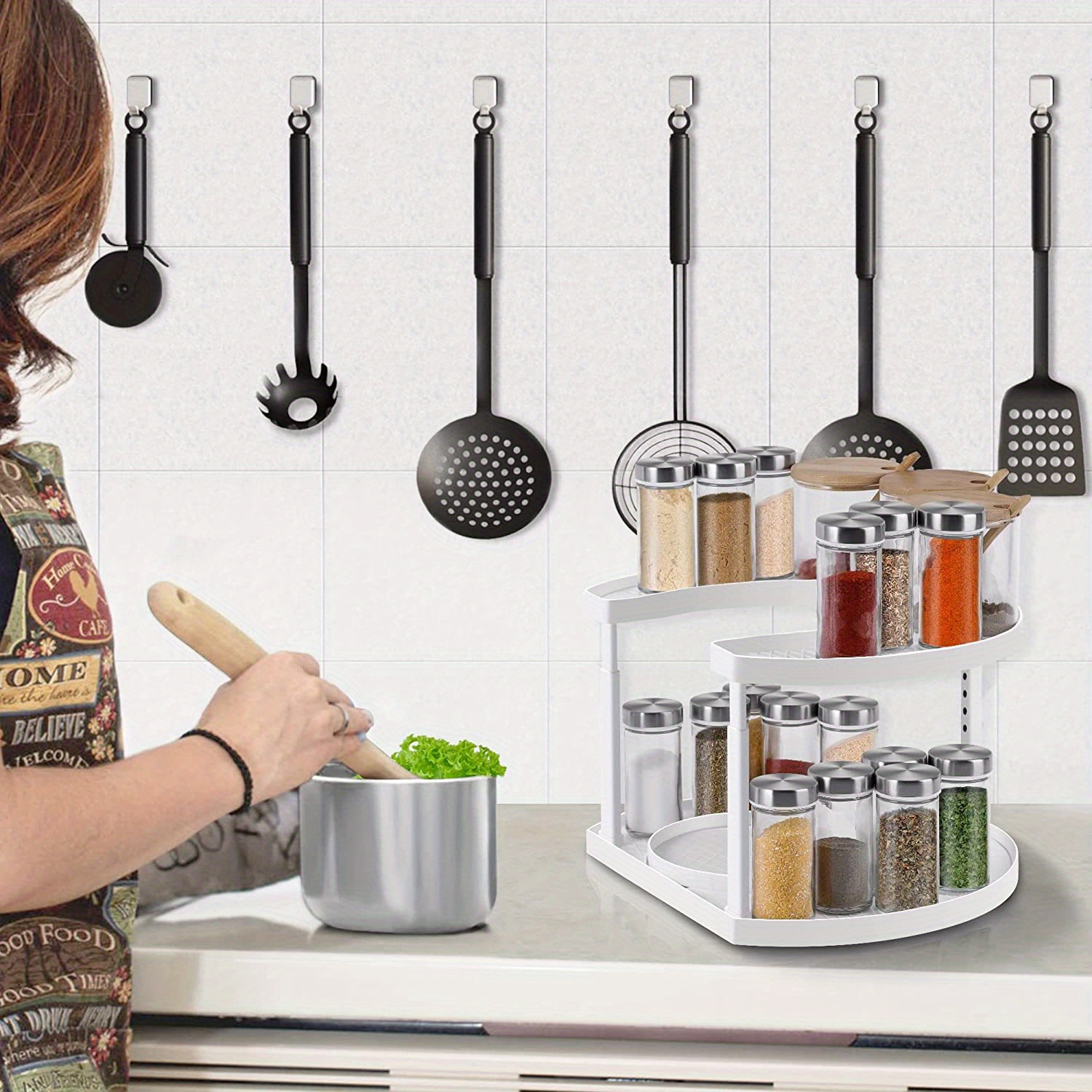 2 tiered Spice Rack Adjustable Height Lazy Susan Dual Spin Temu