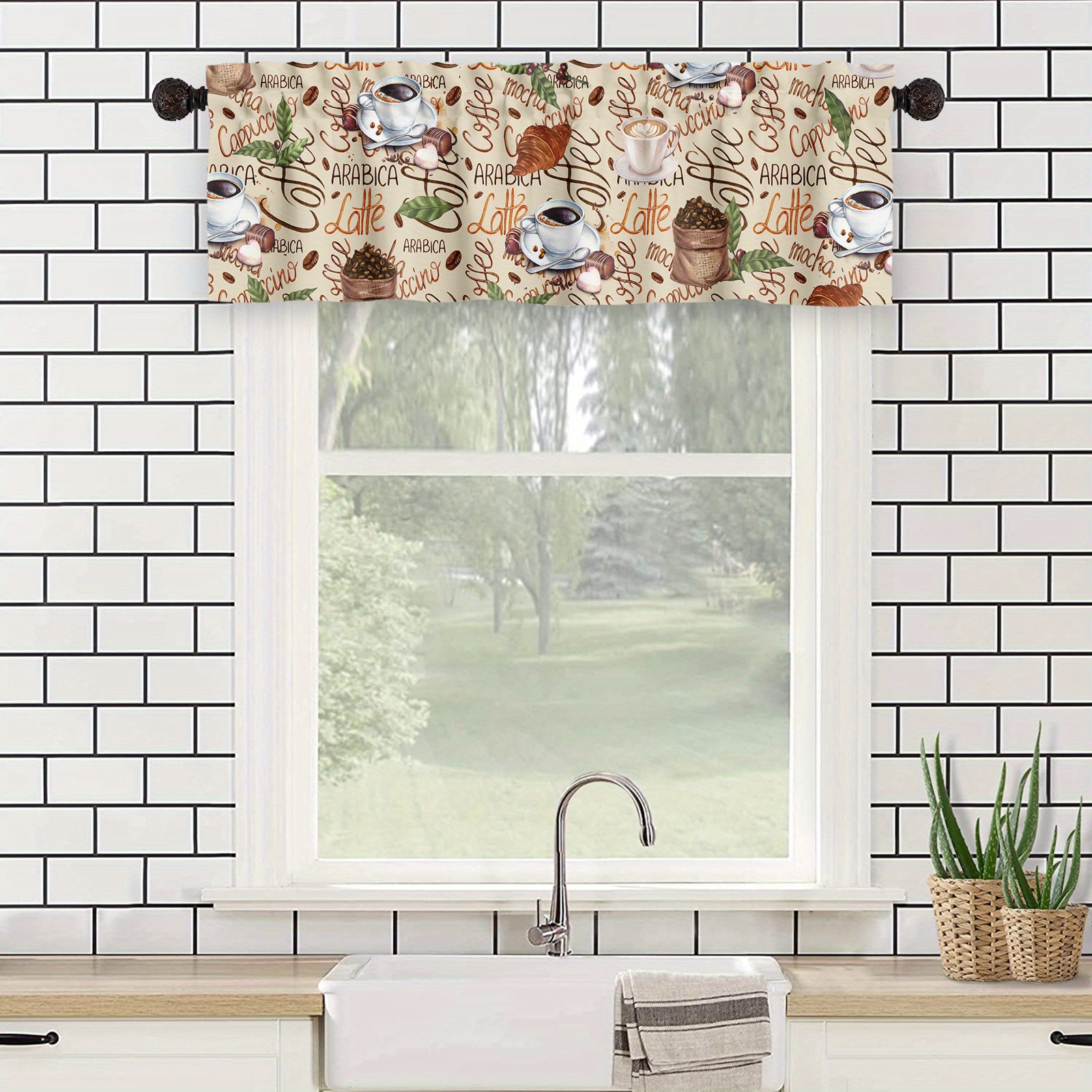 Coffee Theme Rod Pocket Curtain Valance Window Treatment Temu