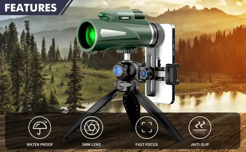 monocular telescope 12x50 hd monocular for adult with bak4 prism fmc lens lightweight monocular with smartphone adapter suitable for bird watching hunting wildlife hiking traveling details 2